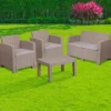4 Piece Outdoor Faux Rattan Chair, Loveseat And Table Set In Charcoal - By Flash Furniture - Madison Seating -Furniture Sales Store 4 Piece Outdoor Faux Rattan Chair Loveseat and Table Set in Charcoal by Flash Furniture