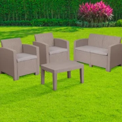 4 Piece Outdoor Faux Rattan Chair, Loveseat And Table Set In Charcoal - By Flash Furniture - Madison Seating