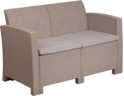 Charcoal Faux Rattan Loveseat With All-Weather Light Gray Cushions - By Flash Furniture - Madison Seating