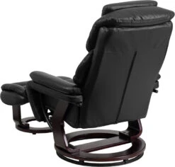 Contemporary Black Leather Recliner And Ottoman With Swiveling Mahogany Wood Base - By Flash Furniture - Madison Seating -Furniture Sales Store Contemporary Black Leather Recliner and Ottoman with Swiveling Mahogany Wood Base by Flash Furniture 2