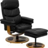 Contemporary Black Leather Recliner And Ottoman With Wood Base - By Flash Furniture - Madison Seating -Furniture Sales Store Contemporary Black Leather Recliner and Ottoman with Wood Base by Flash Furniture