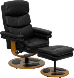 Contemporary Black Leather Recliner And Ottoman With Wood Base - By Flash Furniture - Madison Seating
