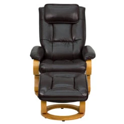 Contemporary Brown Leather Recliner And Ottoman With Swiveling Maple Wood Base - By Flash Furniture - Madison Seating -Furniture Sales Store Contemporary Brown Leather Recliner and Ottoman with Swiveling Maple Wood Base by Flash Furniture 3