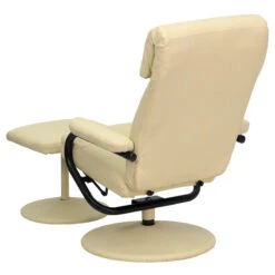 Contemporary Cream Leather Recliner And Ottoman With Leather Wrapped Base - By Flash Furniture - Madison Seating -Furniture Sales Store Contemporary Cream Leather Recliner and Ottoman with Leather Wrapped Base by Flash Furniture 2 1