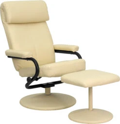 Contemporary Cream Leather Recliner And Ottoman With Leather Wrapped Base - By Flash Furniture - Madison Seating
