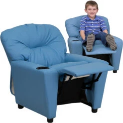 Contemporary Light Blue Vinyl Kids Recliner With Cup Holder - By Flash Furniture - Madison Seating