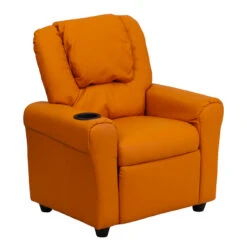 Contemporary Orange Vinyl Kids Recliner With Cup Holder And Headrest - By Flash Furniture - Madison Seating