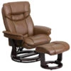 Contemporary Palimino Leather Recliner And Ottoman With Swiveling Mahogany Wood Base - By Flash Furniture - Madison Seating