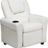Contemporary White Vinyl Kids Recliner With Cup Holder And Headrest - By Flash Furniture - Madison Seating -Furniture Sales Store Contemporary White Vinyl Kids Recliner with Cup Holder and Headrest by Flash Furniture