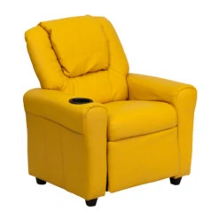 Contemporary Yellow Vinyl Kids Recliner With Cup Holder And Headrest - By Flash Furniture - Madison Seating