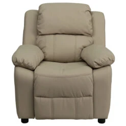 Deluxe Padded Contemporary Beige Vinyl Kids Recliner With Storage Arms - By Flash Furniture - Madison Seating -Furniture Sales Store Deluxe Padded Contemporary Beige Vinyl Kids Recliner with Storage Arms by Flash Furniture 3
