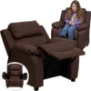 Deluxe Padded Contemporary Brown Leather Kids Recliner With Storage Arms - By Flash Furniture - Madison Seating