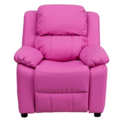 Deluxe Padded Contemporary Hot Pink Vinyl Kids Recliner With Storage Arms - By Flash Furniture - Madison Seating -Furniture Sales Store Deluxe Padded Contemporary Hot Pink Vinyl Kids Recliner with Storage Arms by Flash Furniture 3