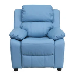 Deluxe Padded Contemporary Light Blue Vinyl Kids Recliner With Storage Arms - By Flash Furniture - Madison Seating -Furniture Sales Store Deluxe Padded Contemporary Light Blue Vinyl Kids Recliner with Storage Arms by Flash Furniture 3
