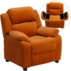 Deluxe Padded Contemporary Orange Microfiber Kids Recliner With Storage Arms - By Flash Furniture - Madison Seating