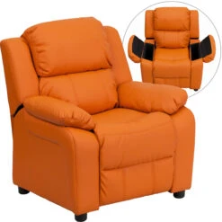 Deluxe Padded Contemporary Orange Vinyl Kids Recliner With Storage Arms - By Flash Furniture - Madison Seating