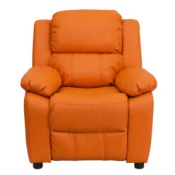 Deluxe Padded Contemporary Orange Vinyl Kids Recliner With Storage Arms - By Flash Furniture - Madison Seating -Furniture Sales Store Deluxe Padded Contemporary Orange Vinyl Kids Recliner with Storage Arms by Flash Furniture 3