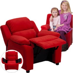 Deluxe Padded Contemporary Red Microfiber Kids Recliner With Storage Arms - By Flash Furniture - Madison Seating