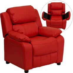 Deluxe Padded Contemporary Red Vinyl Kids Recliner With Storage Arms - By Flash Furniture - Madison Seating