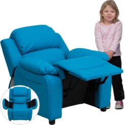 Deluxe Padded Contemporary Turquoise Vinyl Kids Recliner With Storage Arms - By Flash Furniture - Madison Seating