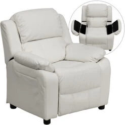 Deluxe Padded Contemporary White Vinyl Kids Recliner With Storage Arms - By Flash Furniture - Madison Seating
