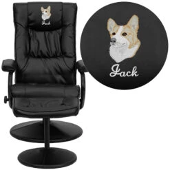 Embroidered Contemporary Black Leather Recliner And Ottoman With Leather Wrapped Base - By Flash Furniture - Madison Seating