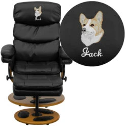 Embroidered Contemporary Black Leather Recliner And Ottoman With Wood Base - By Flash Furniture - Madison Seating