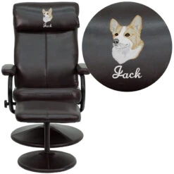 Embroidered Contemporary Brown Leather Recliner And Ottoman With Leather Wrapped Base - By Flash Furniture - Madison Seating