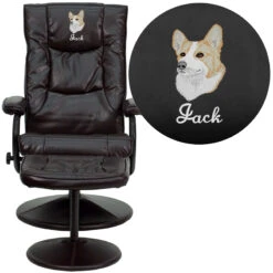 Embroidered Contemporary Brown Leather Recliner And Ottoman With Leather Wrapped Base - By Flash Furniture - Madison Seating