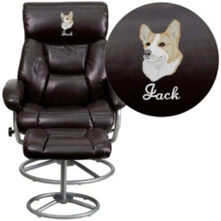 Embroidered Contemporary Brown Leather Recliner And Ottoman With Metal Base - By Flash Furniture - Madison Seating