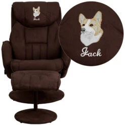 Embroidered Contemporary Brown Microfiber Recliner And Ottoman With Circular Microfiber Wrapped Base - By Flash Furniture - Madison Seating