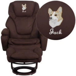 Embroidered Contemporary Brown Microfiber Recliner And Ottoman With Swiveling Mahogany Wood Base - By Flash Furniture - Madison Seating