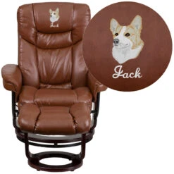 Embroidered Contemporary Brown Vintage Leather Recliner And Ottoman With Swiveling Mahogany Wood Base - By Flash Furniture - Madison Seating