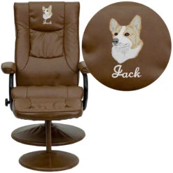 Embroidered Contemporary Palimino Leather Recliner And Ottoman With Leather Wrapped Base - By Flash Furniture - Madison Seating