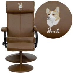 Embroidered Contemporary Palomino Leather Recliner And Ottoman With Leather Wrapped Base - By Flash Furniture - Madison Seating