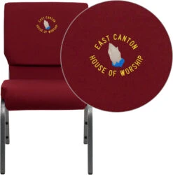 Embroidered HERCULES Series 18.5''W Stacking Church Chair In Burgundy Fabric - Silver Vein Frame - By Flash Furniture - Madison Seating