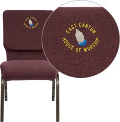 Embroidered HERCULES Series 18.5''W Stacking Church Chair In Plum Fabric - Gold Vein Frame - By Flash Furniture - Madison Seating