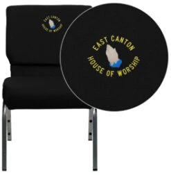 Embroidered HERCULES Series 21''W Stacking Church Chair In Black Fabric - Silver Vein Frame - By Flash Furniture - Madison Seating