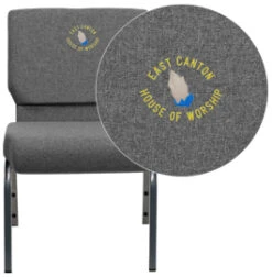 Embroidered HERCULES Series 21''W Stacking Church Chair In Gray Fabric - Silver Vein Frame - By Flash Furniture - Madison Seating