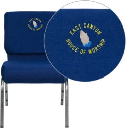 Embroidered HERCULES Series 21''W Stacking Church Chair In Navy Blue Fabric - Silver Vein Frame - By Flash Furniture - Madison Seating