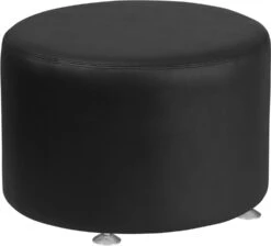HERCULES Alon Series Black Leather 24'' Round Ottoman - By Flash Furniture - Madison Seating