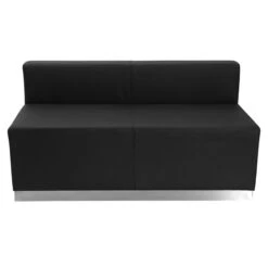 HERCULES Alon Series Black Leather Loveseat With Brushed Stainless Steel Base - By Flash Furniture - Madison Seating