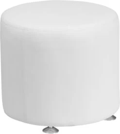 HERCULES Alon Series Melrose White Leather 18'' Round Ottoman - By Flash Furniture - Madison Seating
