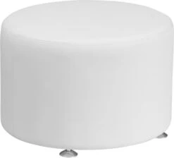 HERCULES Alon Series Melrose White Leather 24'' Round Ottoman - By Flash Furniture - Madison Seating