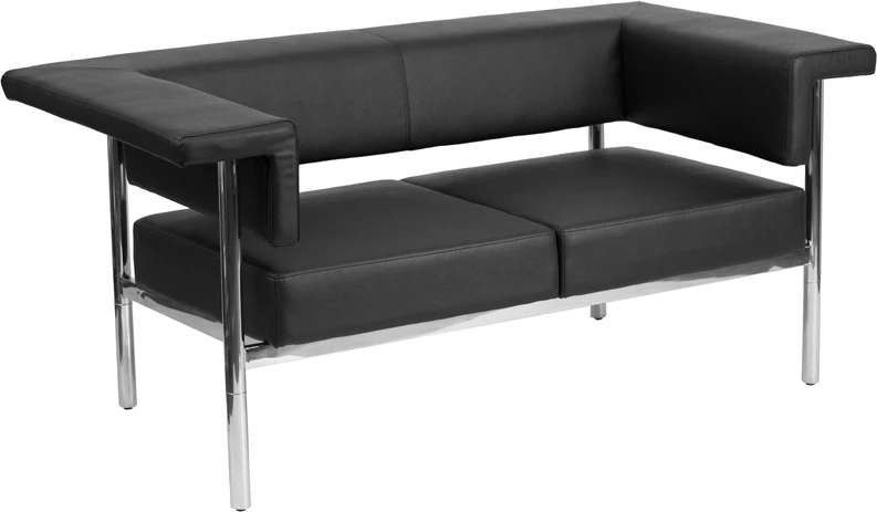 HERCULES Fusion Series Contemporary Black Leather Loveseat With Stainless Steel Frame - By Flash Furniture - Madison Seating 3 HERCULES Fusion Series Contemporary Black Leather Loveseat With Stainless Steel Frame - By Flash Furniture - Madison Seating