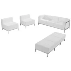 HERCULES Imagination Series Melrose White Leather Sofa, Chair & Ottoman Set - By Flash Furniture - Madison Seating