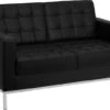 HERCULES Lacey Series Contemporary Black Leather Loveseat With Stainless Steel Frame - By Flash Furniture - Madison Seating