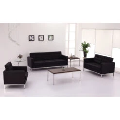 HERCULES Lacey Series Contemporary Black Leather Loveseat With Stainless Steel Frame - By Flash Furniture - Madison Seating -Furniture Sales Store HERCULES Lacey Series Contemporary Black Leather Loveseat with Stainless Steel Frame by Flash Furniture 2