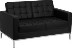HERCULES Lacey Series Contemporary Black Leather Loveseat With Stainless Steel Frame - By Flash Furniture - Madison Seating