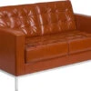 HERCULES Lacey Series Contemporary Cognac Leather Loveseat With Stainless Steel Frame - By Flash Furniture - Madison Seating